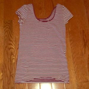 short sleeve, tight fitted burgundy shirt